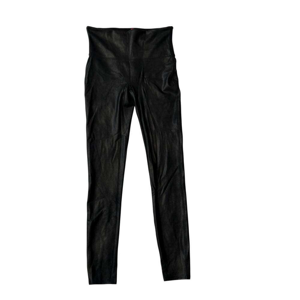 Spanx Black Shiny Textured Ankle Leggings Woman's Size Medium Biker‎ Moto Goth